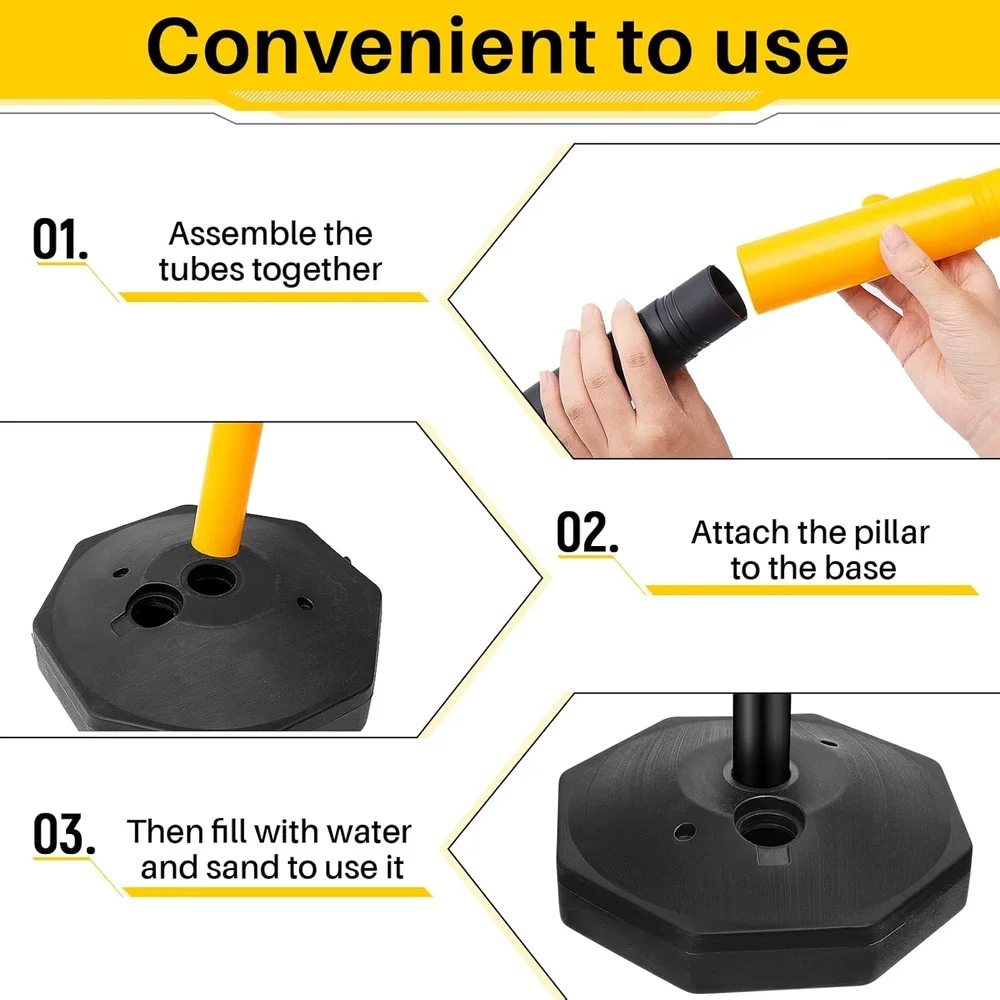 Traffic Cone Stanchion Post Set Adjustable Height with 6.6ft Link Chain S Hooks Crowd Control Barrier Portable Parking Safety