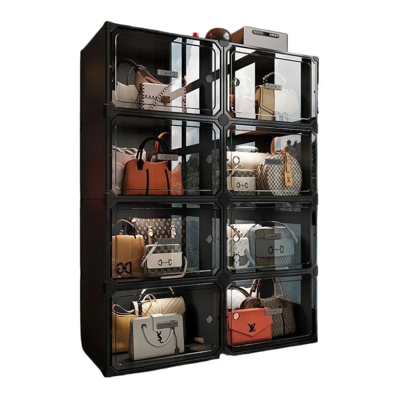 Home finishing bedroom transparent floor display cabinet dust box rack bag cabinet