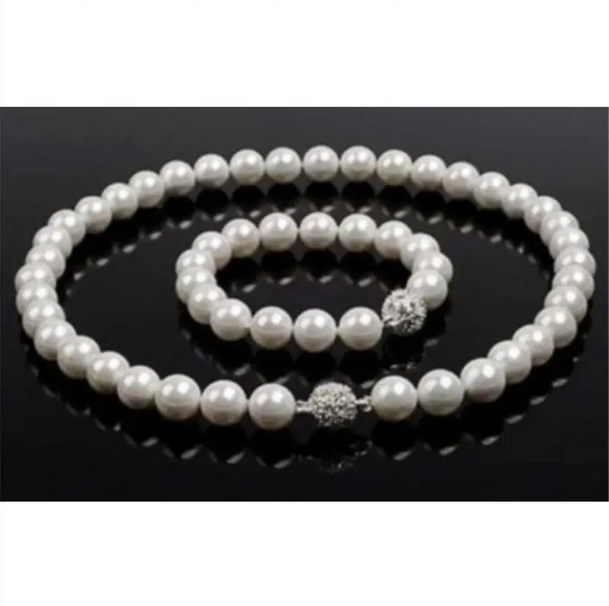 

ELEGANT 10-11MM SOUTH SEA WHITE PEARL NECLACE 18" &BRACELET 7.5-8"