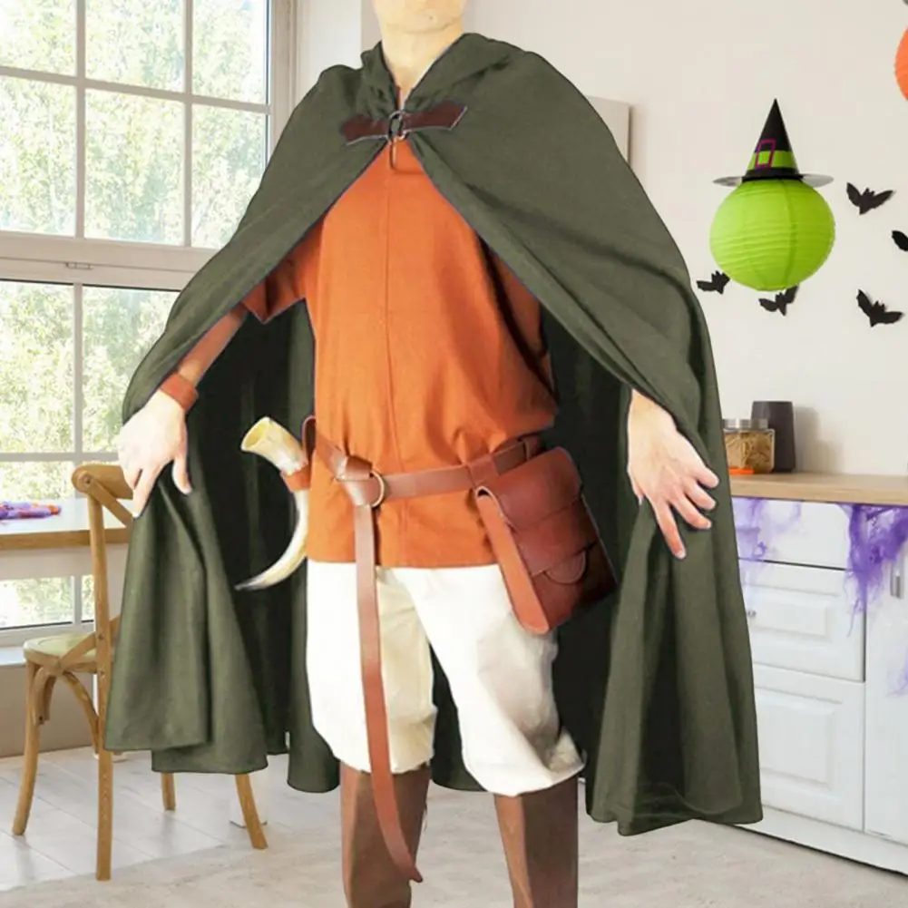 Halloween Cloak Hooded Shawl Style Design Cape Buckle Design Medieval Long Robe Cosplay Costume