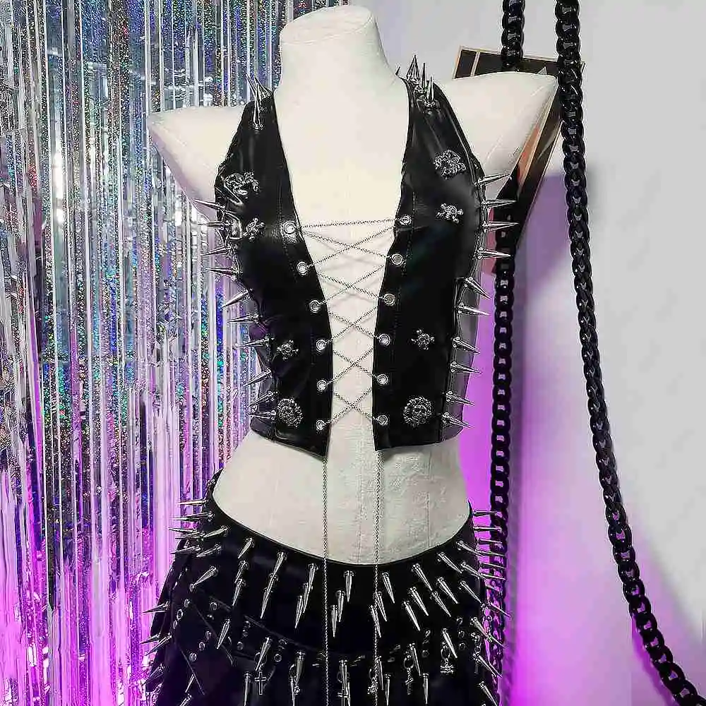 

Y2K Halter Camisole TOPS Goth Punk Rock Kawaii Fashion Revival Harajuku E-Girls Emo Skull Spike Studded Rivet Chain Grunge