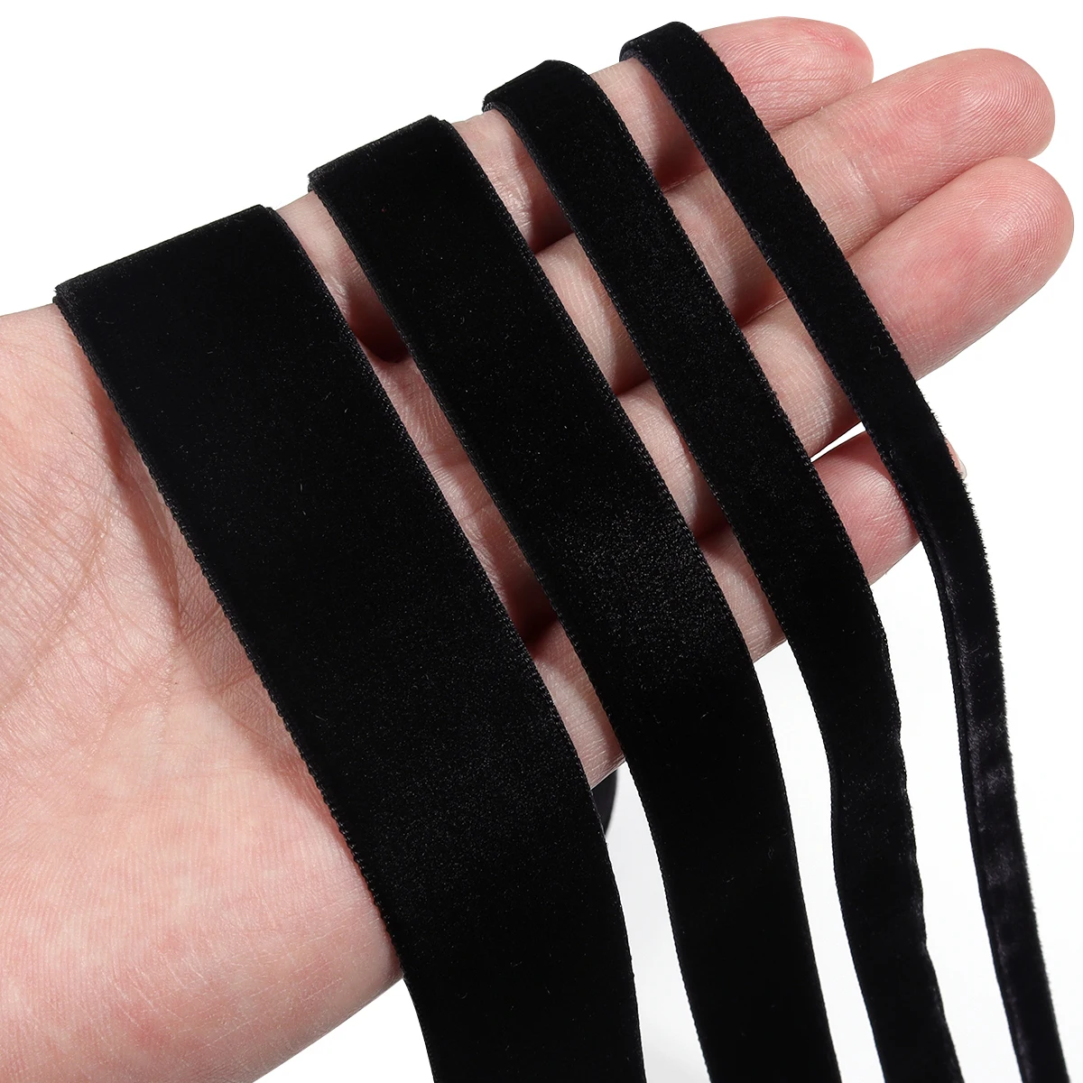 5-10 Yards/Rolle Samtbänder Schwarz Weinrot Farbe Single Face Beflockung Gurtband für DIY Weihnachten Handwerk Verpackung Dekoration – Detail 4