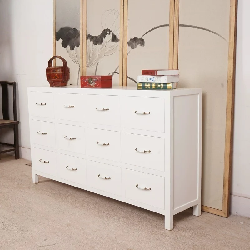 New Chinese entrance cabinet entry hand-painted modern simple elm white door partition entrance table
