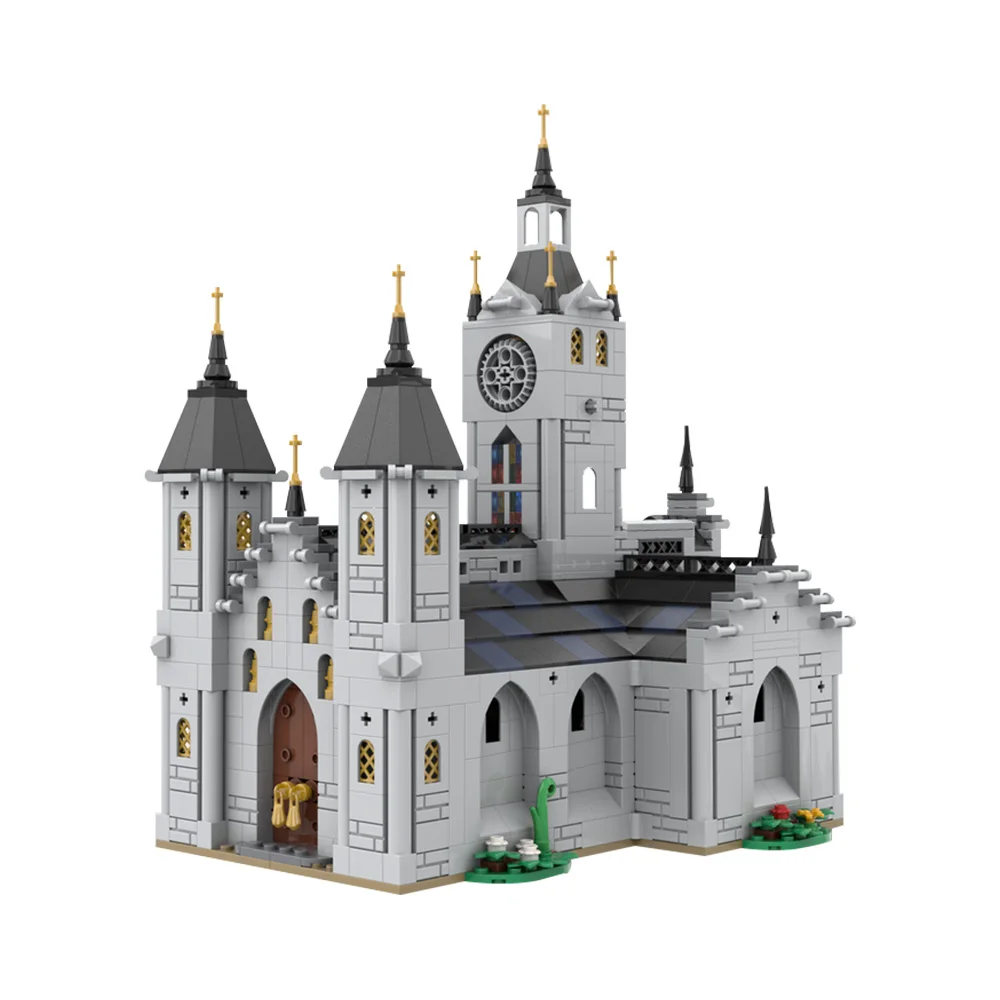 MOC Średniowieczny Model Kościoła Klocki Ksiądz Świątynia Ołtarz Confessor Bell Tower Kościół Chrześcijański Architektura Cegły Zabawka Prezent