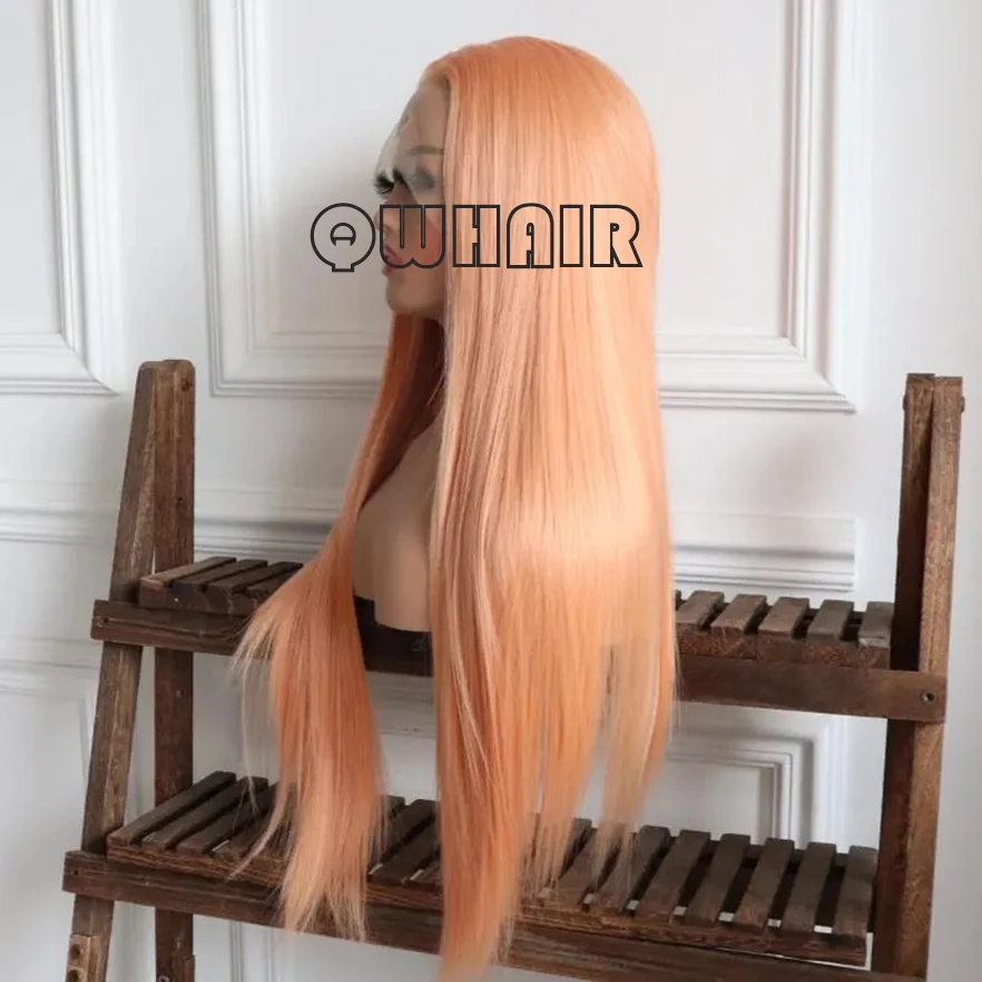 QW Synthetic Hair Light  Orange Silky Straight Soft 13X4 Lace Front Wig For Women Hair Heat Resistant Fiber Cosplay  Daily