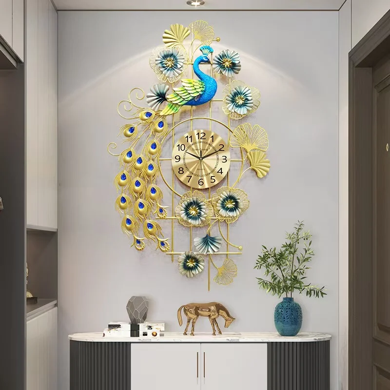 Clock Peacock Hanging Clock Living Room Simple Fashion Decoration Art Light Luxury Quartz Clock Wall Hanging Clock Creativity