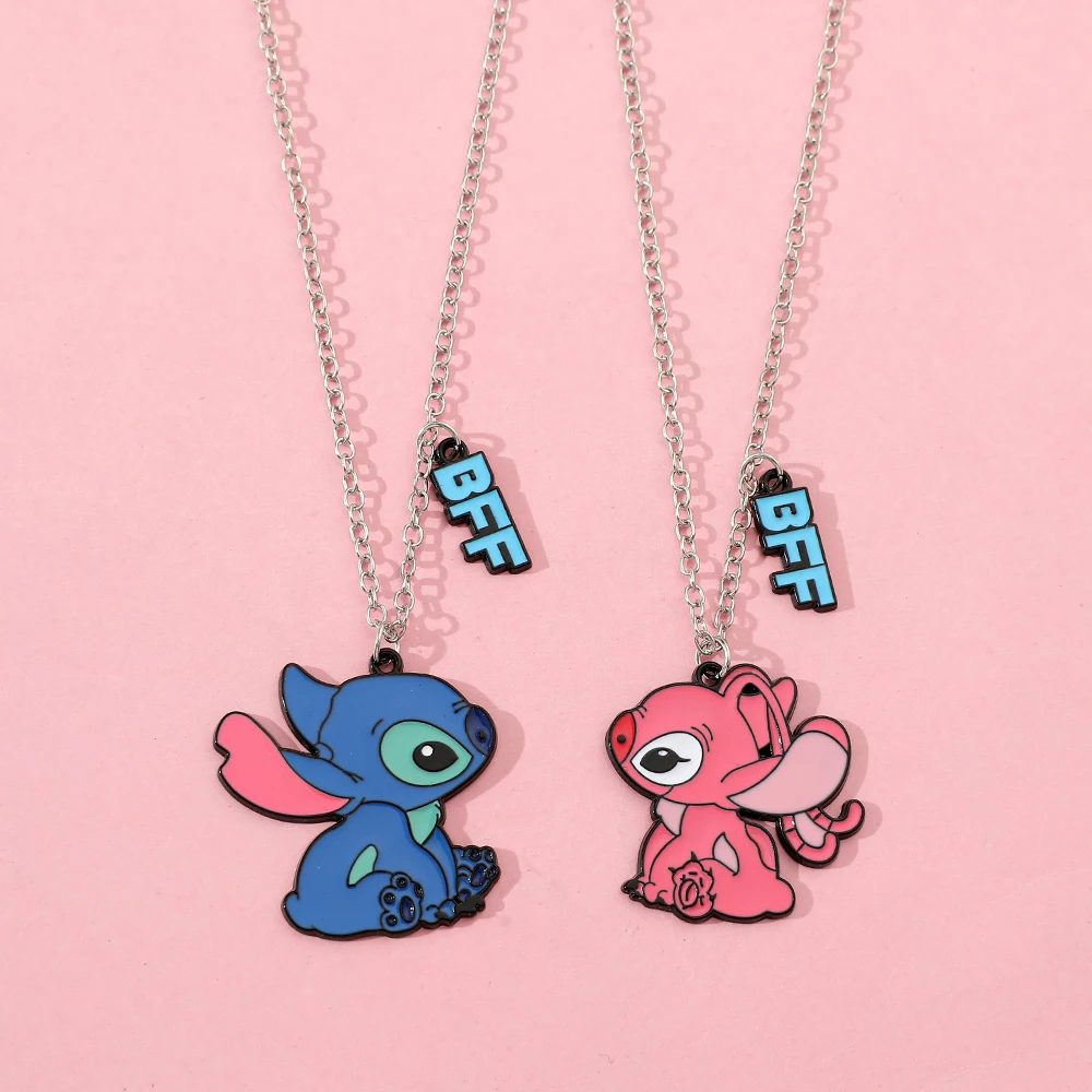 2PCSThis Adorable Pair of Disney Characters Stitch & Lilo Pendant Necklace Makes a Great Birthday or Valentine's Gift.