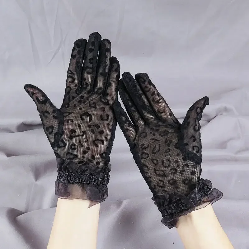 Lace Gloves Women's Thin Leopard Print Sexy Hollow Retro Elegant Spring and Autumn Travel Sun Protection Gloves