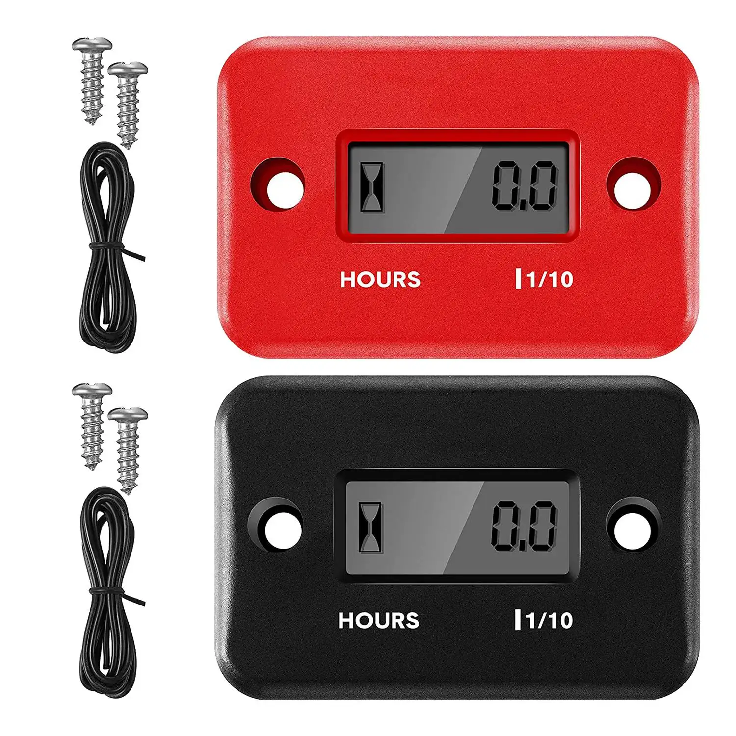 2 Pieces Inductive Hour Meter for Gas Engine Lawn Mower Dirt Bike Motorcycle Motocross Snowmobile Marine (Black,Red)