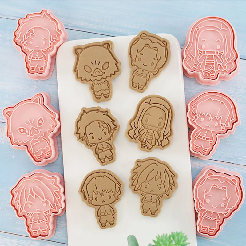 6pcs/set Cartoon Biscuit Mould Anime Demon Slayer Cookie Stamp Cutter Plastic Baking Mould Cookie Tools Cake Decorating Tools