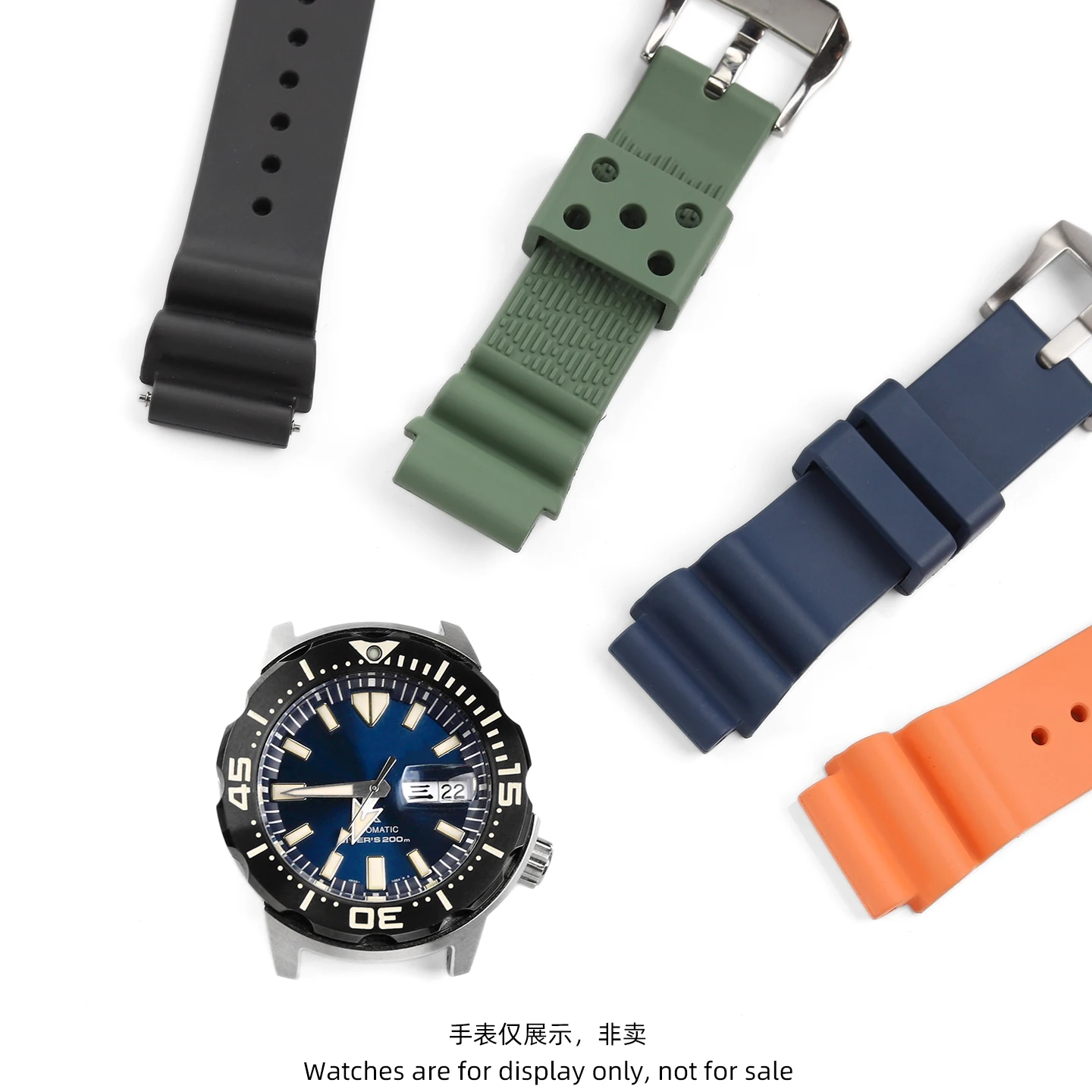 22mm Soft Fluoroelastomer (FKM) Strap for Seiko MarineMaster SBDX001 Tuna SBBN031 SKX007 Solar Tuna SNE497 Waterproof Dive Band