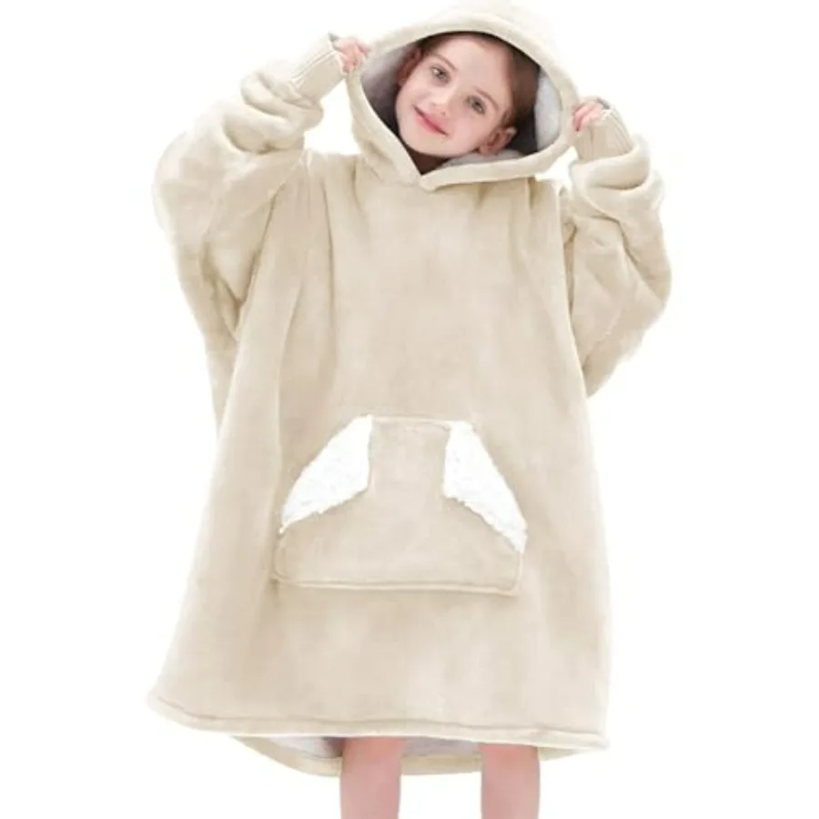 Manta con Capucha para Usar como Sudadera, Sudadera Tipo Manta Sherpa Extra Grande con Bolsillo y Mangas, Manta con Capucha de Felpa Súper Suave y Cálida