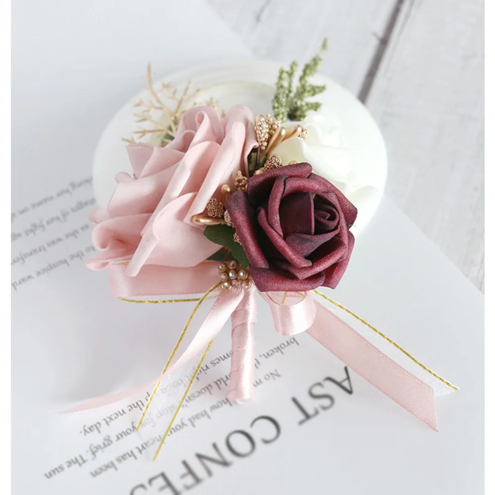 結婚式のリストコサージュリボン男性ブートニア結婚花花嫁新郎ブートニアと女性コサージュロマンチックな装飾