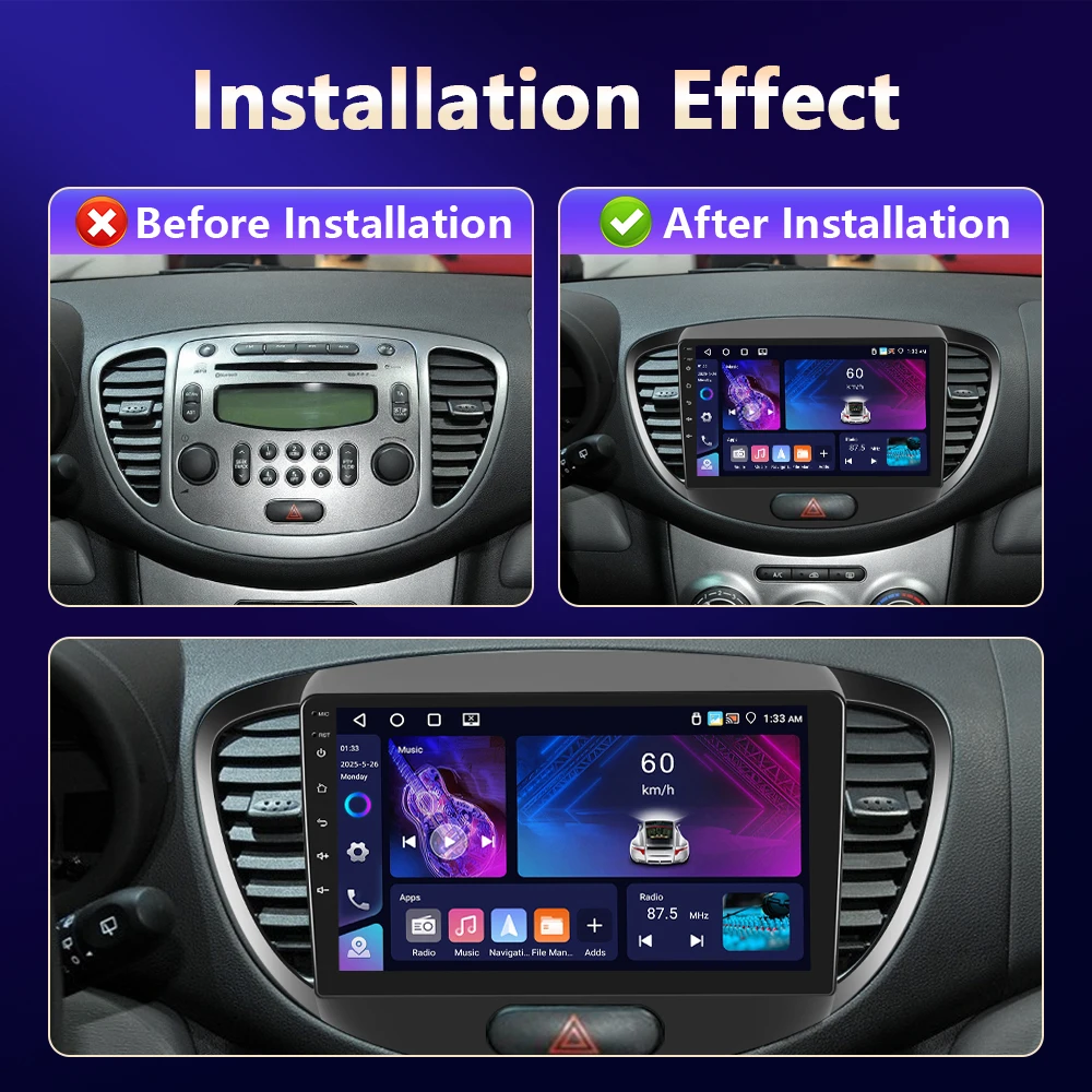 2G+64G 8Core CAMECHO Android 13 Autoradio per Hyundai i10 (2007-2013) con Navi Carplay Android Auto, Autoradio con schermo da 9 pollici doppio DIN con Bluetooth RDS 32EQ DSP Mirror Link 2G+64G 8Core CAMECHO Android 13 Autoradio per Hyundai i10 (2007-2013) con Navi Carplay Android Auto, Autoradio con schermo da 9 pollici doppio DIN con Bluetooth RDS 32EQ DSP Mirror Link