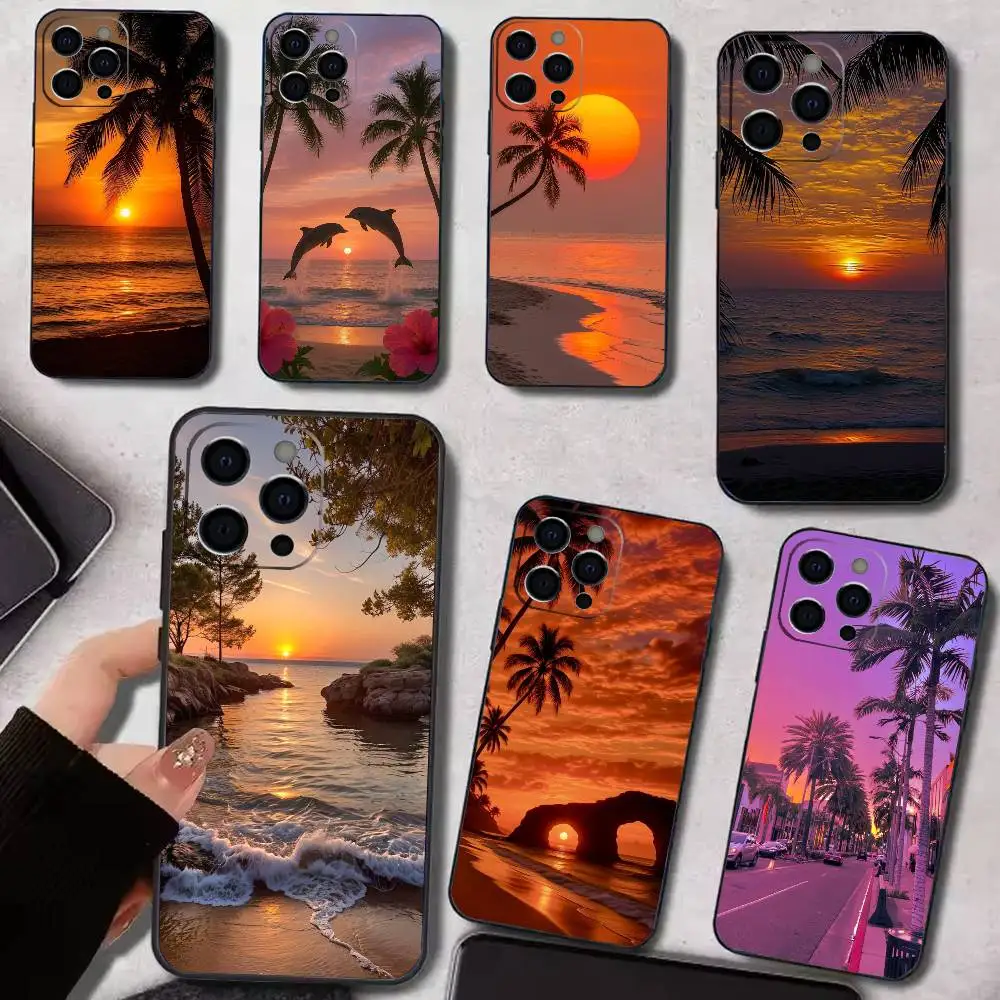 

S-Summer S-Sunset Phone Case For iPhone 17,16,15,14,13,12,11 Plus,Pro Max,XS,Soft Silicone Black Cover