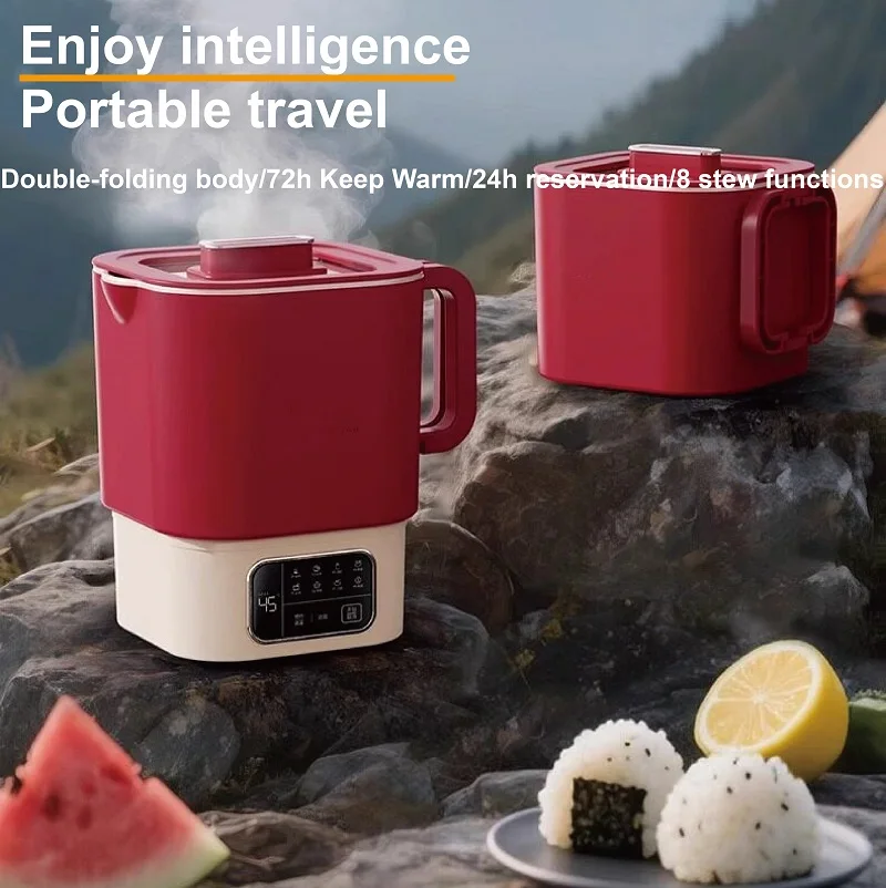 110V/220V Folding Electric Kettle Portable Ceramic Non-stick Inner Pot Multi-function Appointment Stew Cup Auto Keep Warm 1000ml