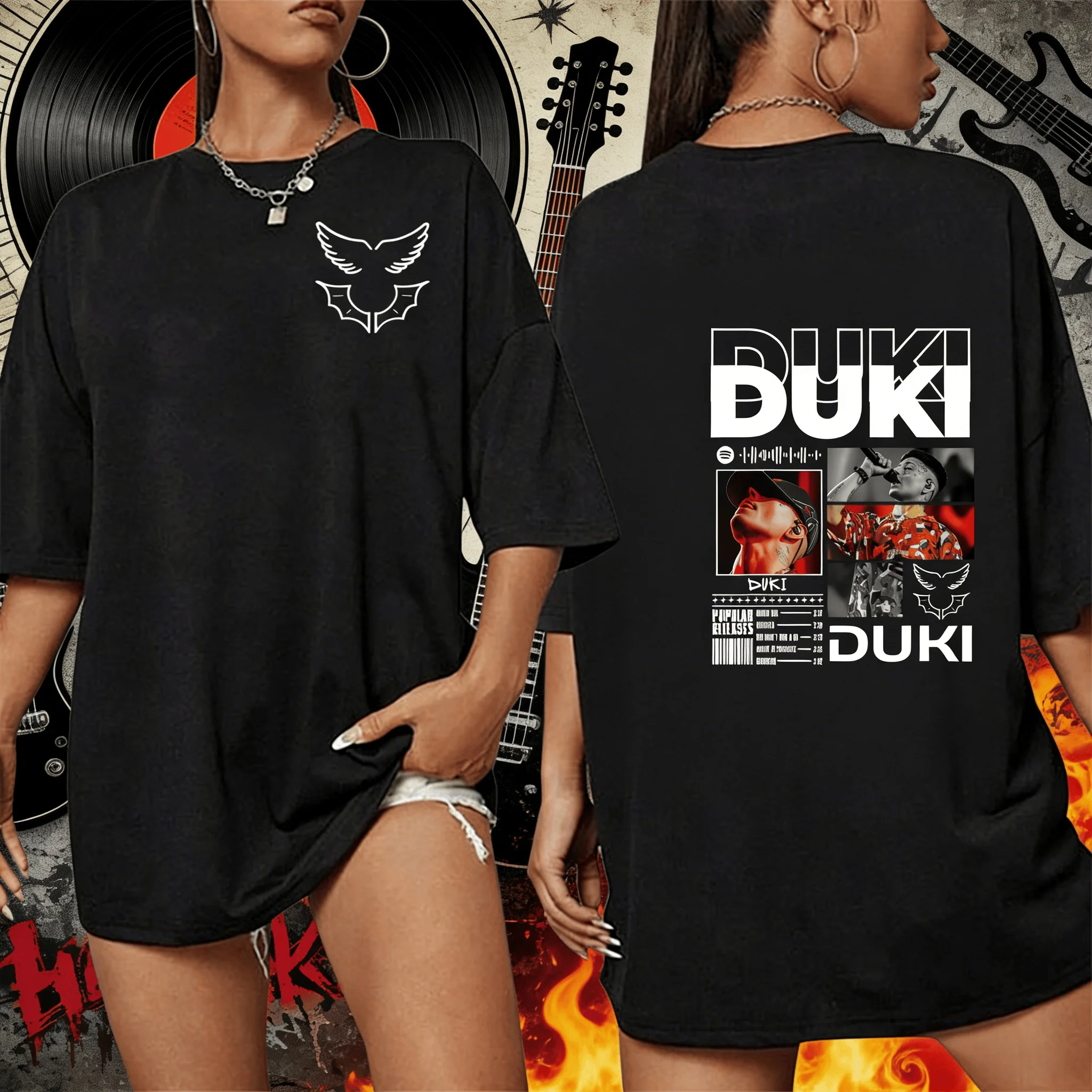 

Rap Singer Duki Ameri World Tour 2025 Pattern T-shirt Summer Men's Women's Clothing Cotton Retro Hip Hop T-shirt Street Wear Y2K
