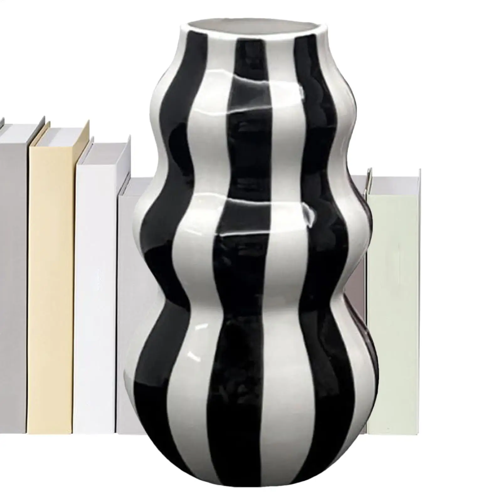 Florero de cerámica, florero estético, contenedor de flores de cerámica a rayas, artesanía para apartamento, baño, cocina, habitación interior, centros de mesa