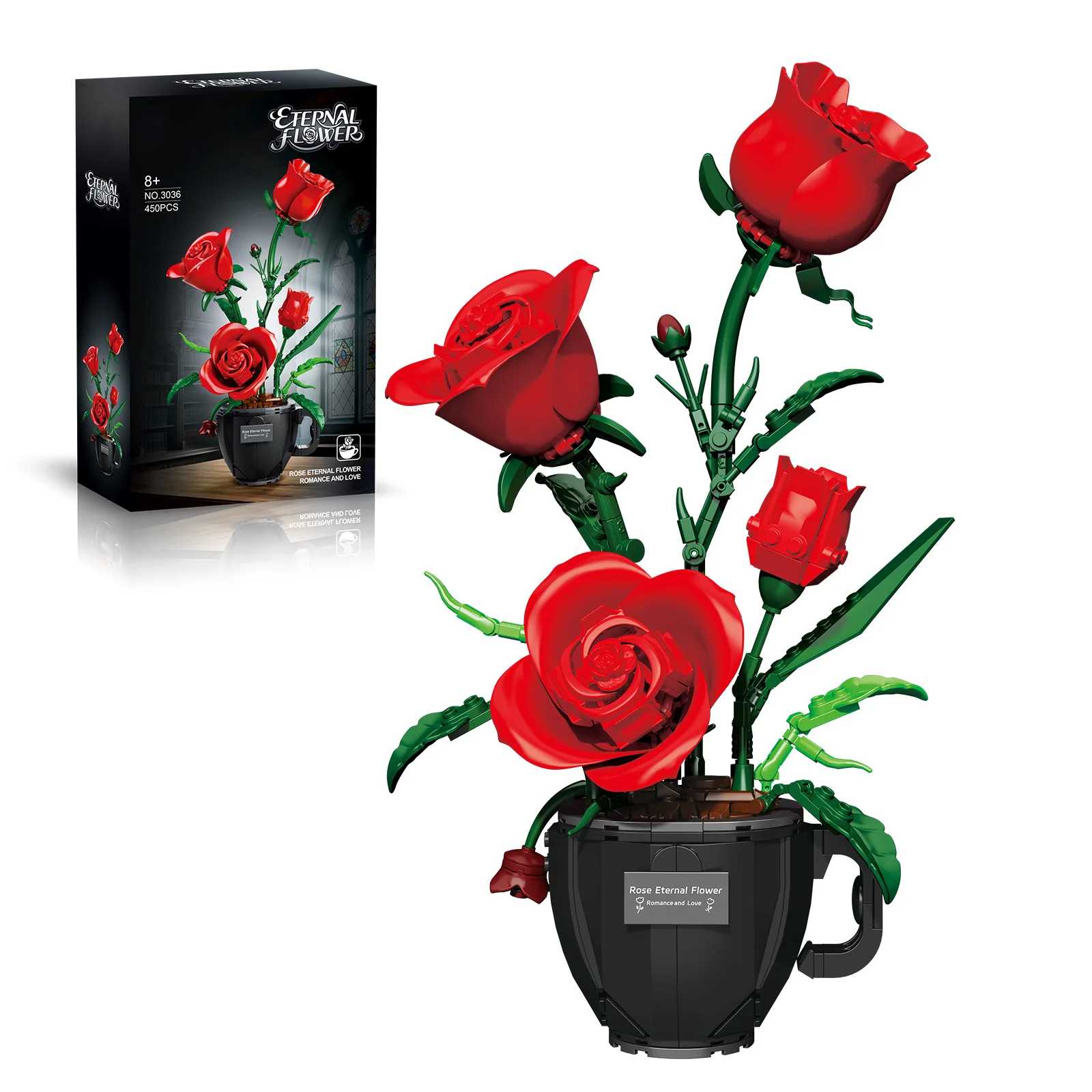 

Роза Дейзи Орхидея Кофейная чашка Цветочные строительные блоки Красный Розовый Белый Синий Желтый Бокал для вина Цветочные блоки для девочек и мальчиков Подарки