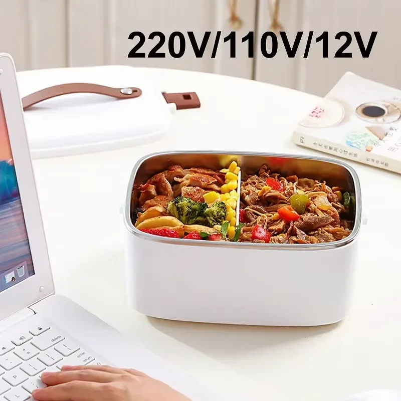 220V 110V 12V 1.8L Outdoor Electric Lunch Box Car Portable Stainless Steel Heating Box Thermal Insulation Water-Free Lunch
