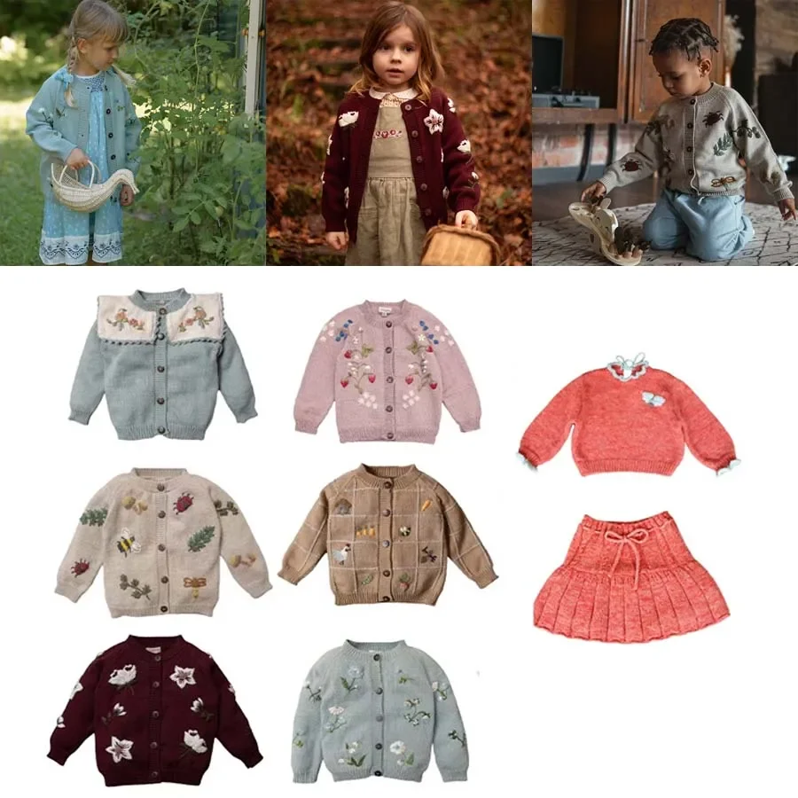 PER-SALE 2025 Autumn Boys Girls Cute Sweaters Solid Color Knit Cardigan Boys Girls Sweaters Baby Girls Winter Skirt Kids Clothes