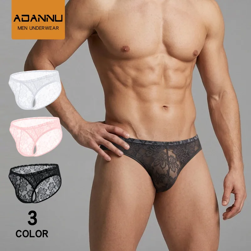 Men's Sexy Lace Mesh Briefs, Low Waist U-Convex Transparent Breathable Underwear, Soft Sheer Panties for Men High Quality