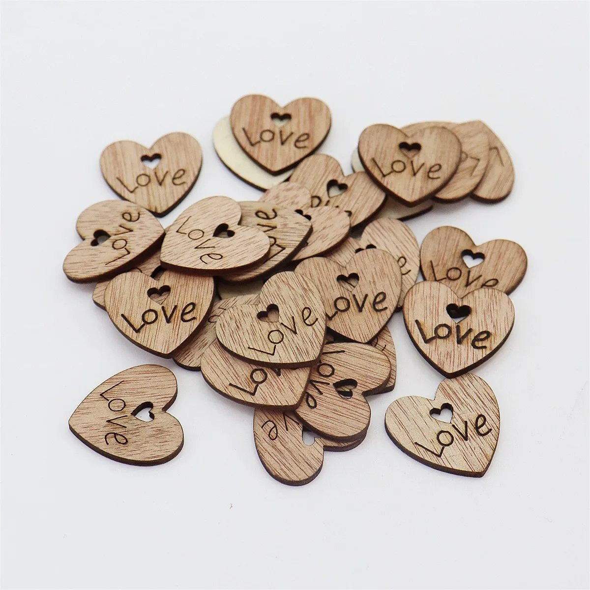 50pcs 25mm Rustic Brown Double Love Wooden Hearts Cutouts With Heart Hole DIY Crafts Scrapbooking Wedding Decorations Cardmaking