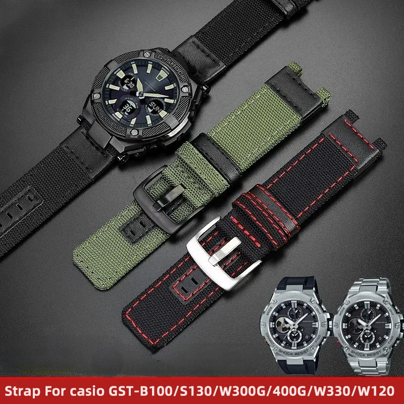 For Casio G-SHOCK watch band GST - B100  S130 W300G 400g W330  W120 W410 Canvas watch strap Nylon Bracelet accessories Free tool