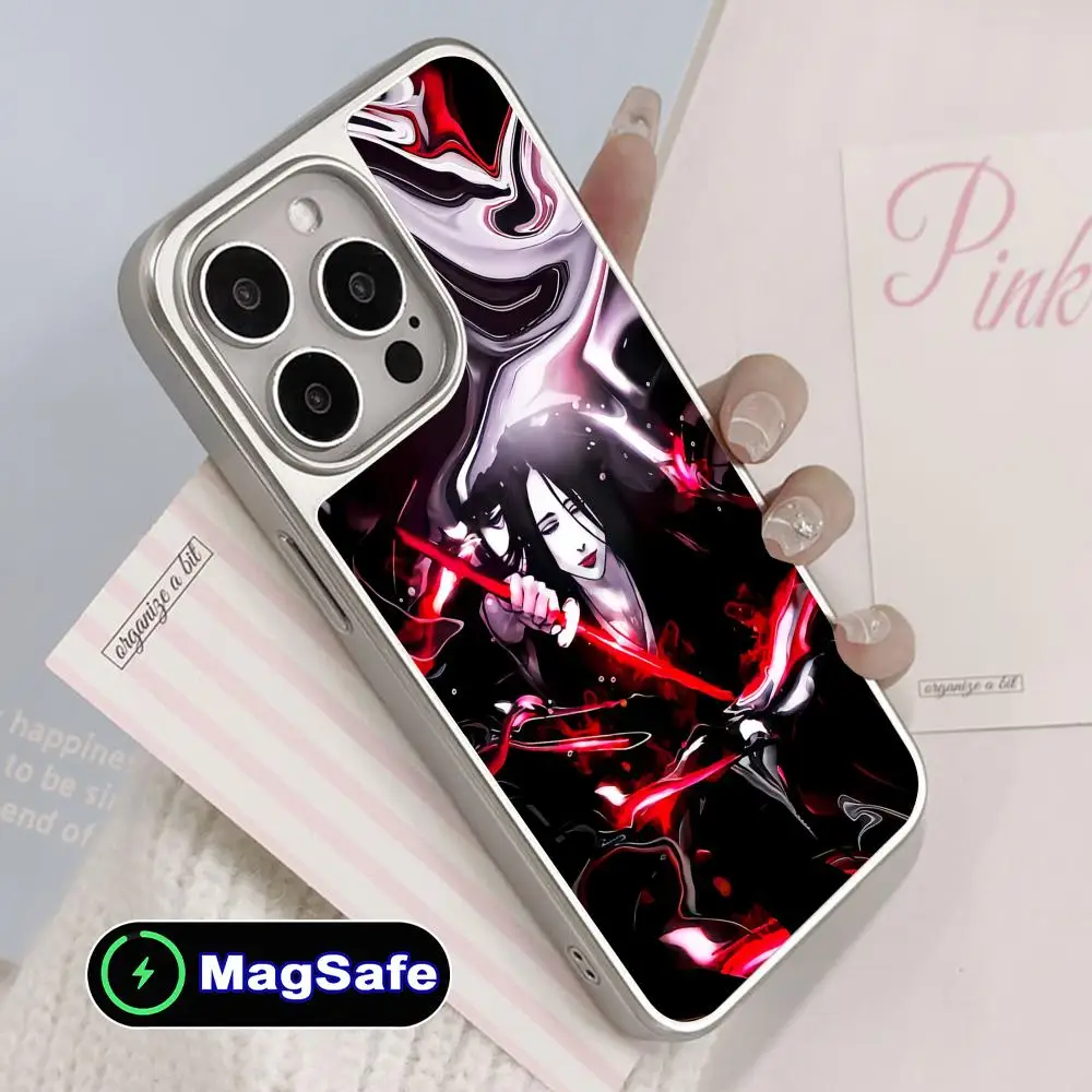 Retsu Unohana Silver Plating Magsafe Mobile Phone Case for iPhone 17 16 15 14 13 12 11 Air Pro Max Plus Colorful Cover