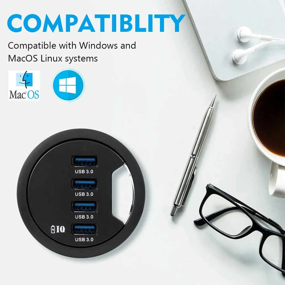 USB Desk Hub USB3.0 HUB With 2 Port USB3.0 2 Port Type C Adapter For Desktop PC/Notebook USB HUB Desk Mount USB 3.0 Splitter