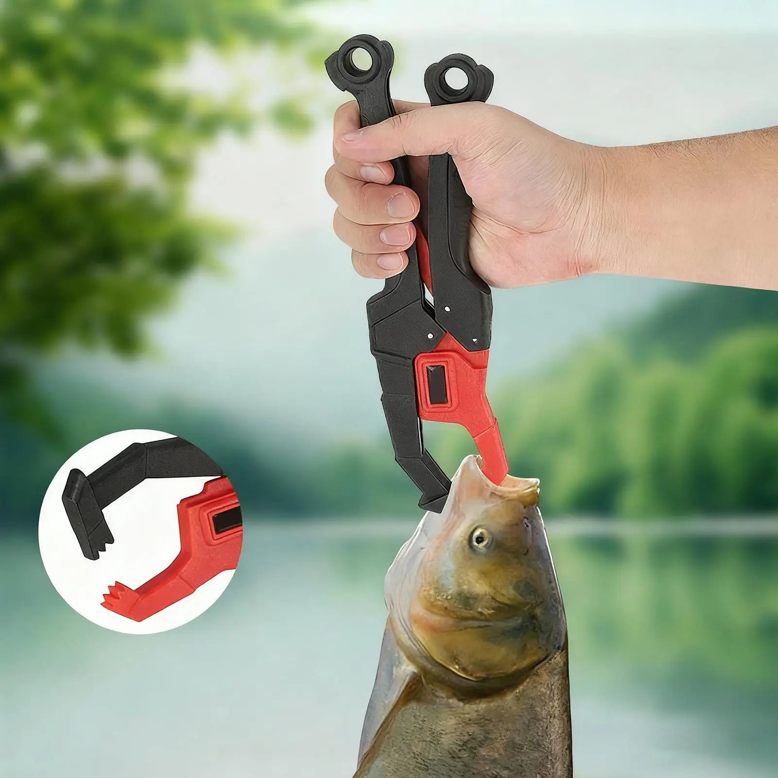 

Fishing Lip Grips, Secure Fish Holder Pliers with Lock, Portable Catfish Gripper for Freshwater Saltwater Morning Night Trip