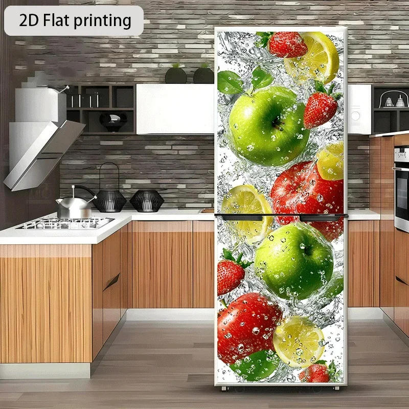 1pc of 2D Flat Printed Refrigerator Sticker, Measuring 60×180 Cm, Featuring a Fruit Splash Design. It'S a Self-Adhesive Wall D