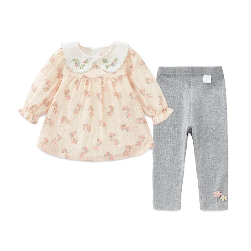 

2024 Korean Childrens Floral Clothing Girl Set Baby Outfit Two Piece Sweet Clothes Suit Kids Flower Embroidery Top with Pants