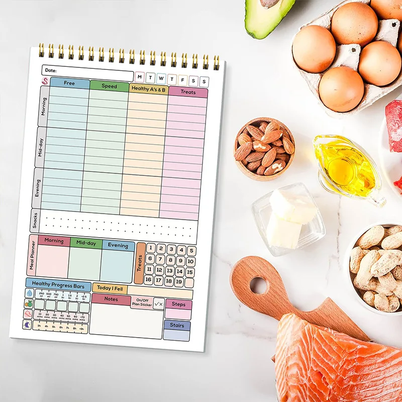 52pcs/English A5 Daily Calorie Self-Discipline Coil Notebook Minimalist Schedule Time Management Planner Notepad