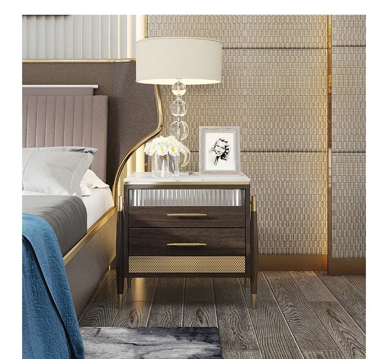 

AALight Роскошная прикроватная тумбочка из цельного дерева, простая современная спальня, итальянский креативный дизайн, мраморная маленькая прикроватная тумбочка