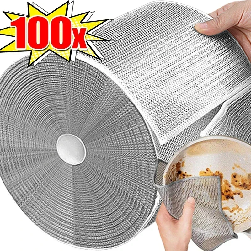 

100/1PCS Steel Wire Cleaning Cloths Double Side Kitchen Pot Pan Dishcloths Washing Dish Rags Towels Cleaner Tools Wholesale