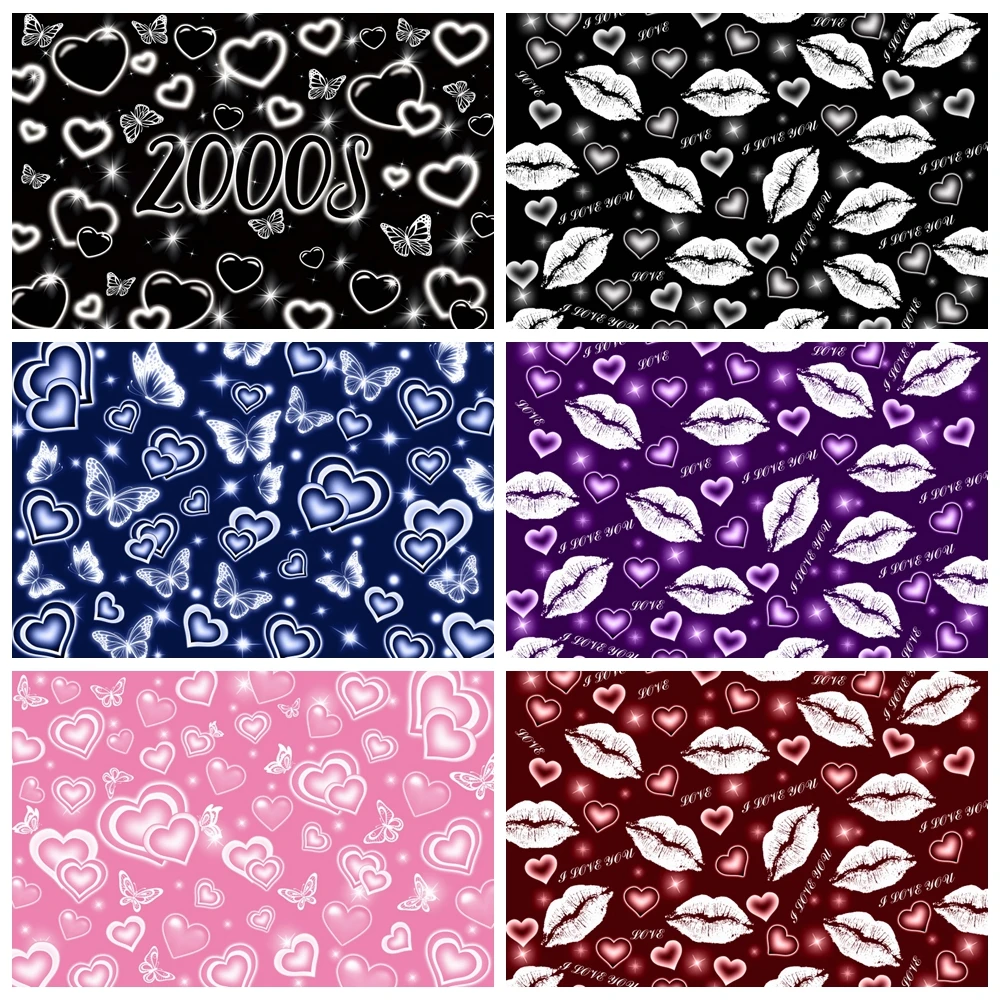 Early 2000s Glitter Heart Photography Backdrops Romantic Valentine's Day Black Heart 90s Women Men Selfile Wall Photo Background