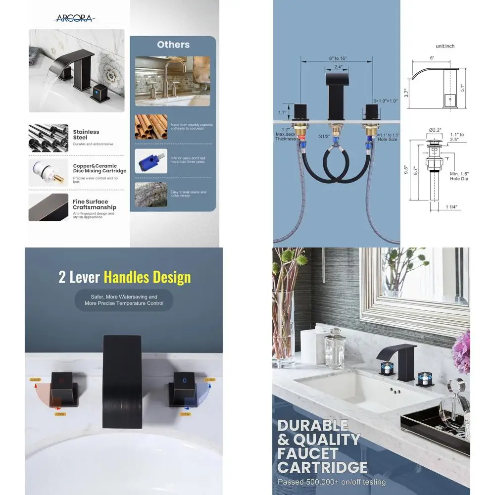 

8 Widespread Oil-Rubbed Bronze Sink Faucet with 2 Handles, Pop-Up Drain and UPC-Approved Supply Lines