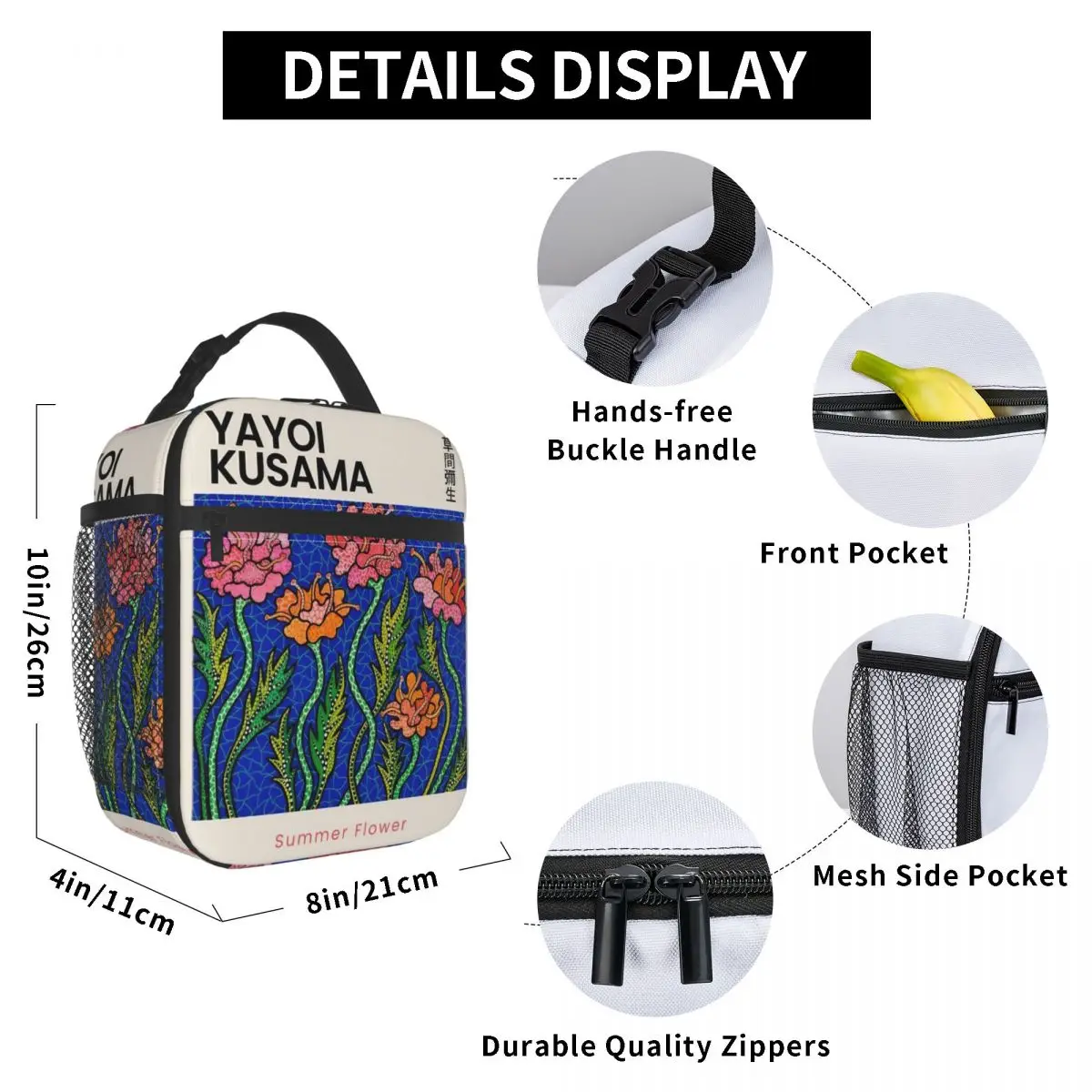 Yayoi Kusama Summer Flower Exhibition Merch Insulated Lunch Bag For Work Food Box Leakproof Cooler Thermal Bento Box