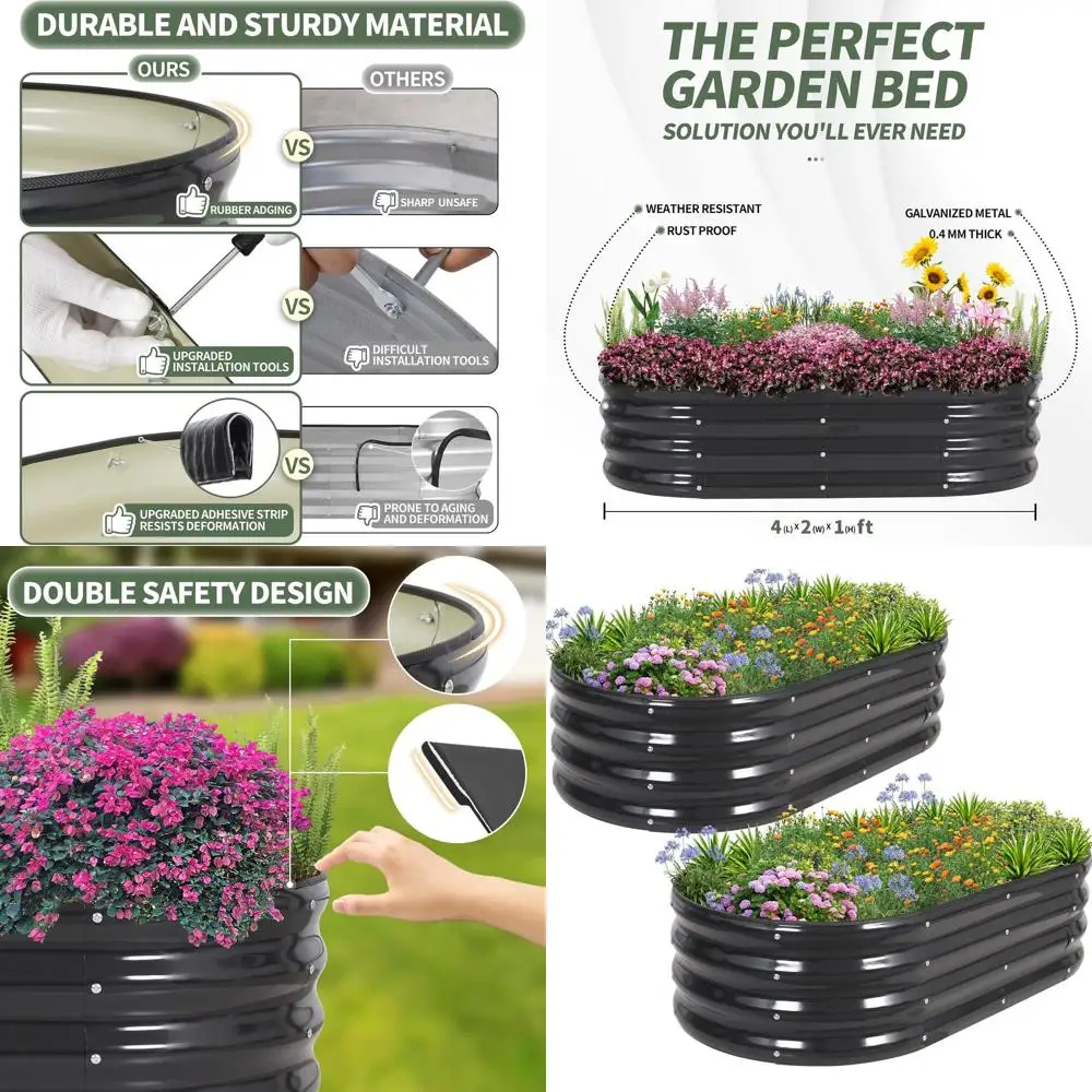 

Raised Garden Bed Kit - 4x2x1ft Outdoor Metal Planter Boxes for Vegetables and Flowers, 2-Pack Gray