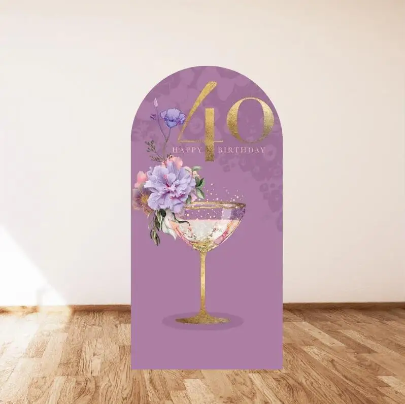 Purple Happy 40th Birthday Party Double-printed Arch Cover Backdrop Wedding Bridal Shower Chiara Wall Decorations