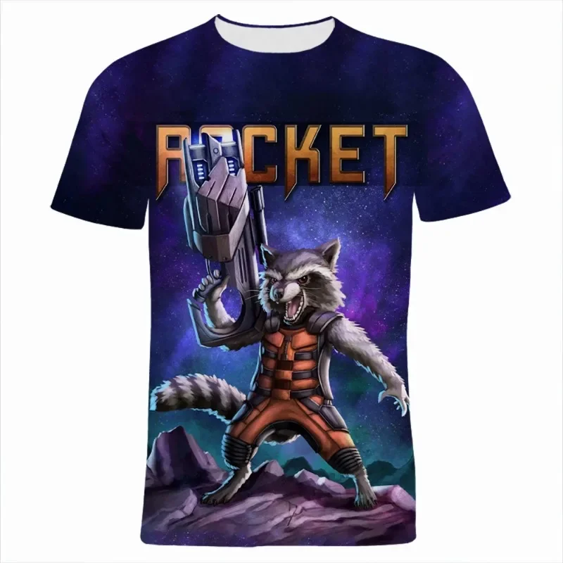 

2024 Summer Disney Rocket Raccoon 3d Print T-Shirts Cartoon Anime Streetwear Men Women Casual Casual T-Shirt Kid Tees Tops