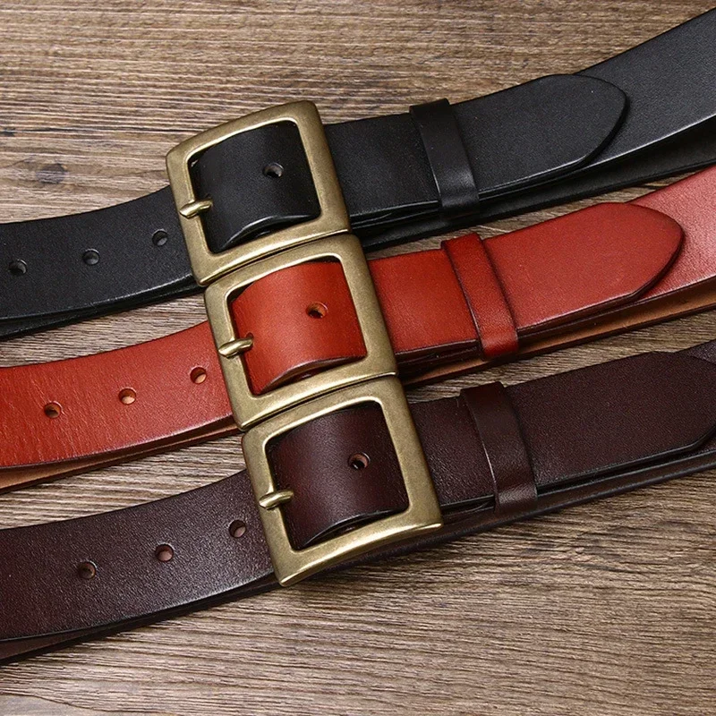 3.8CM Men High Quality Genuine Leather Belt Luxury Designer Brass Copper Buckle Belts Pure Cowskin Strap Male Jeans for Man