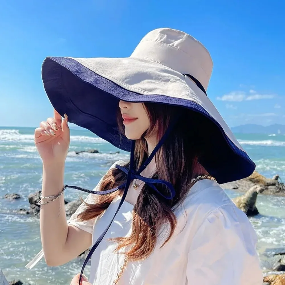 

Double-Sided Women Fisherman Hat Anti-Ultraviolet Foldable Wide Brim Sun Hat Adjustable Outdoor Sun Protection Hat