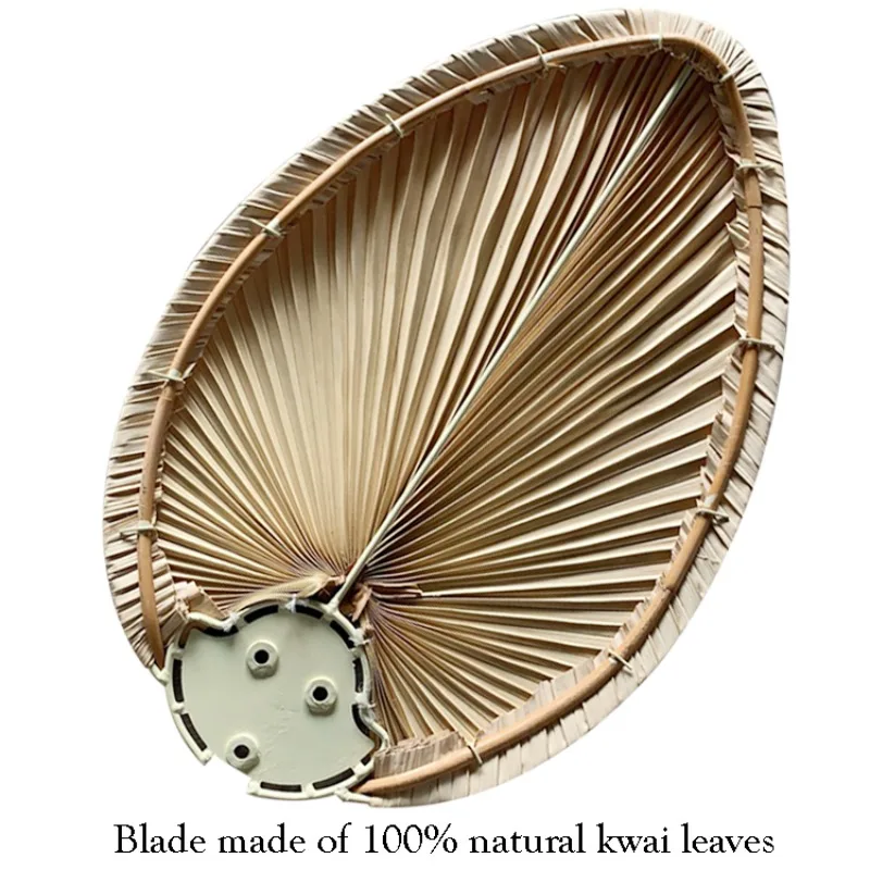 52Inch Antique Decorative Weaving Rattan Palm Kwai Livistona Chinensis Blades Leaf Dual Leaves Ceiling Fan Design