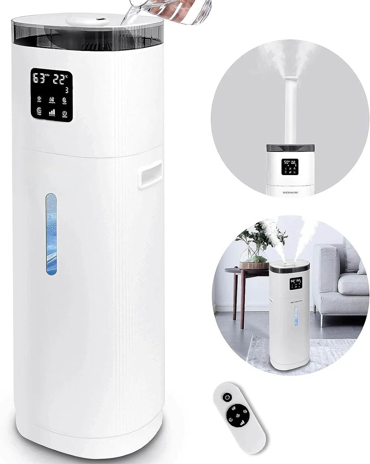 

Quiet Large Ultrasonic Humidifiers for 2000 sq.ft Room, Top Fill 4.8Gal/18L Essential Oil Compatible Humidifier