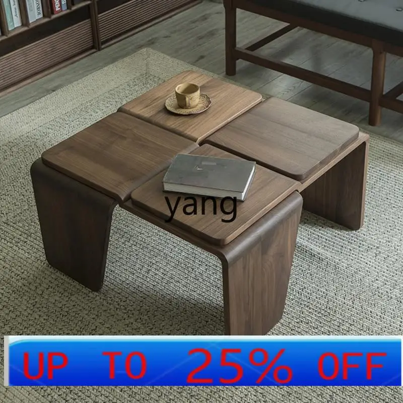 

LH black walnut square coffee table living room simple small side table Nordic medieval coffee table