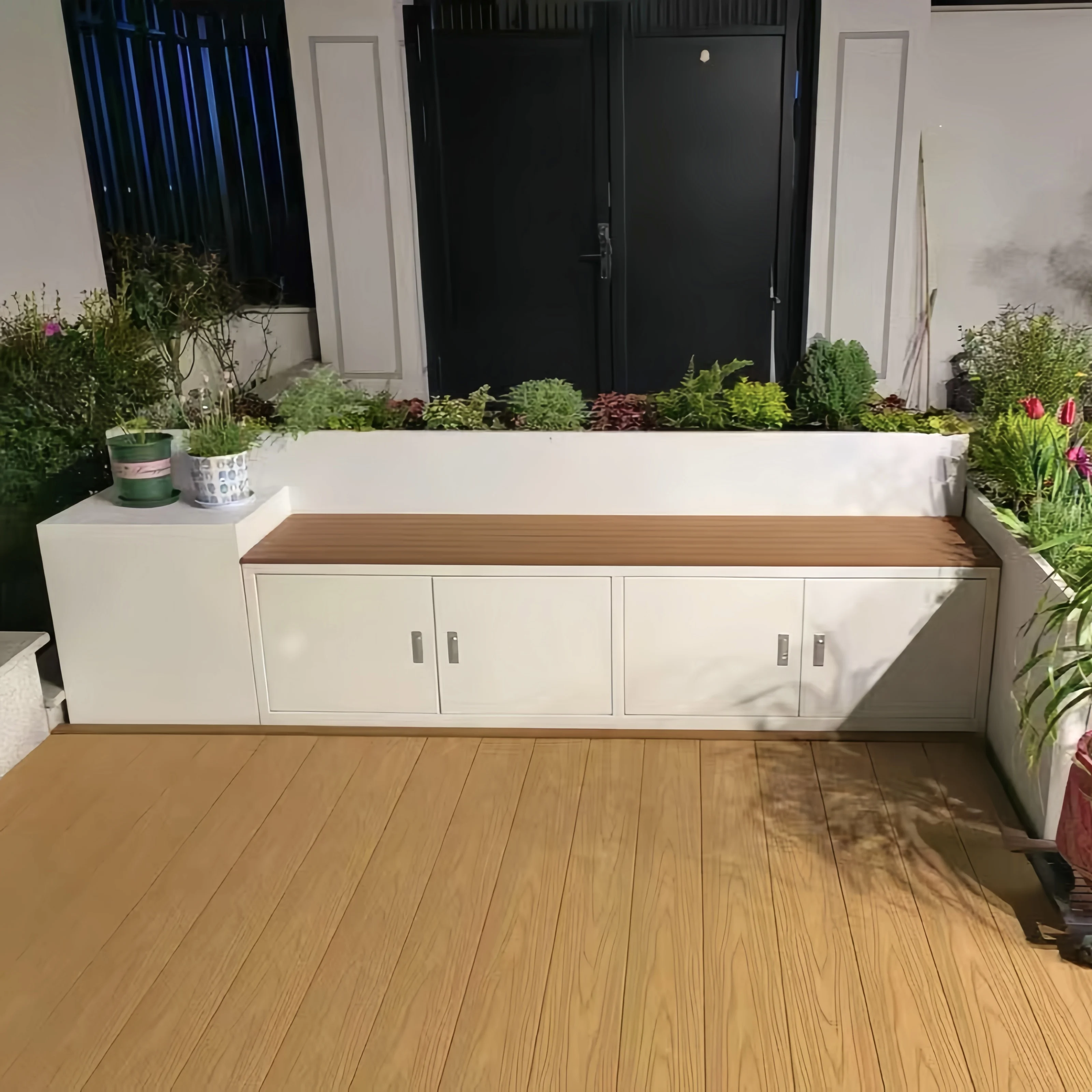 صندوق زهور من الحديد المطاوع في الهواء الطلق، مزيج مقعد، مربع الشارع التجاري، صندوق زهور من الفولاذ المقاوم للصدأ باللون الأخضر #4