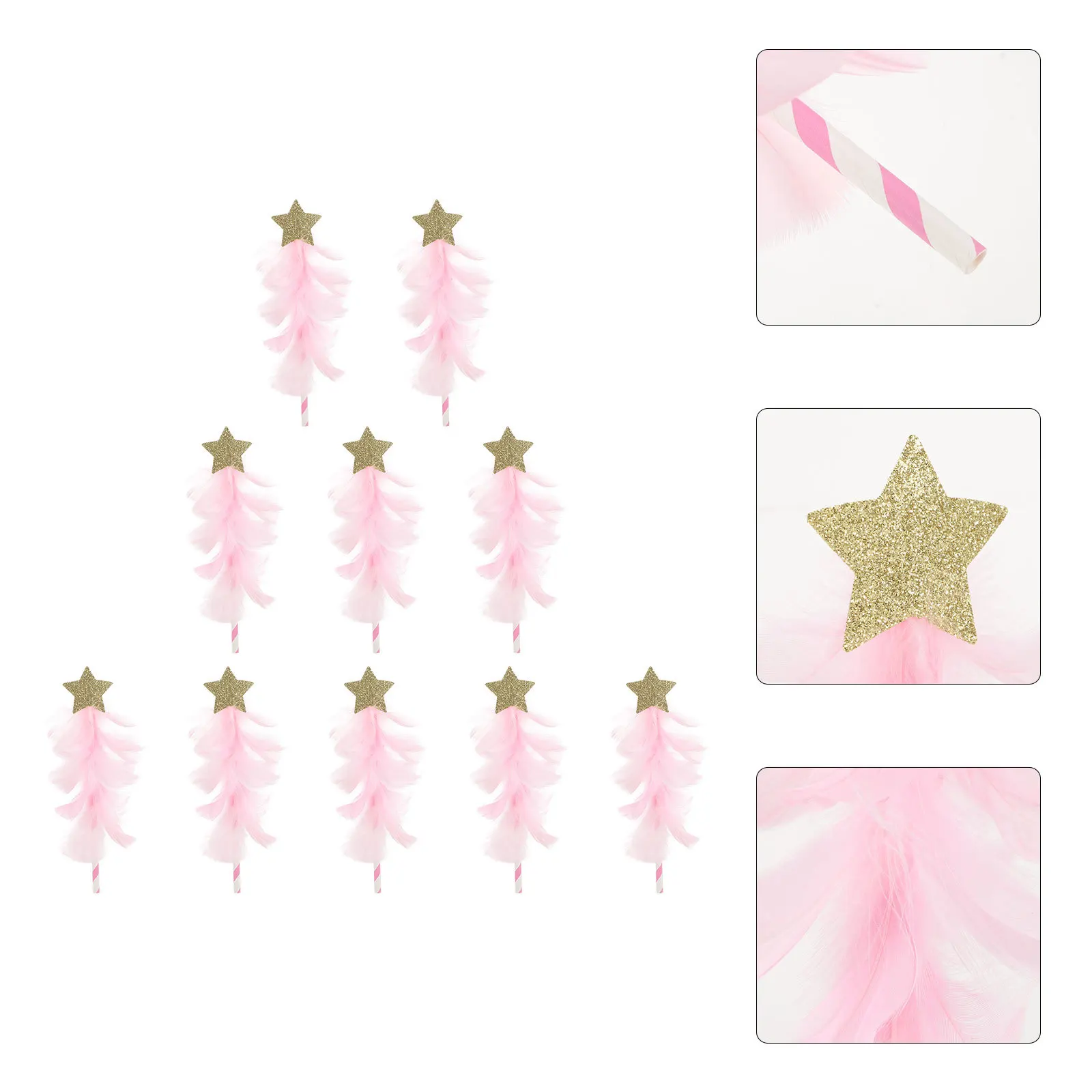 

10pcs Plume Star Shaped Cupcake Decorative Picks Cake Decoration Insert Ornament Wedding Party Birthday Valentine Diy
