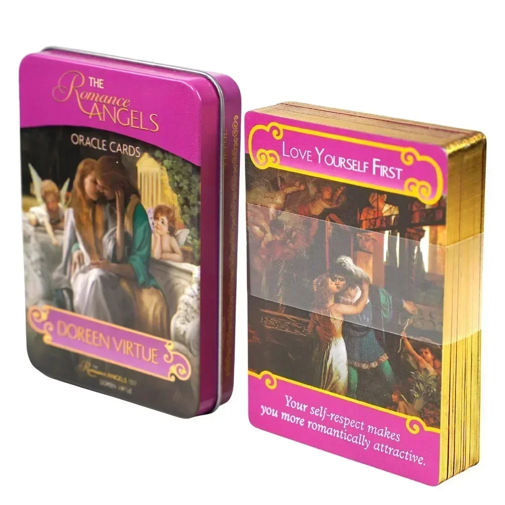The Romance Angels Oracle Cards Fate Divination Gold Plated Tarot Witchcraft Supplies Board Game with Metal Box Board game